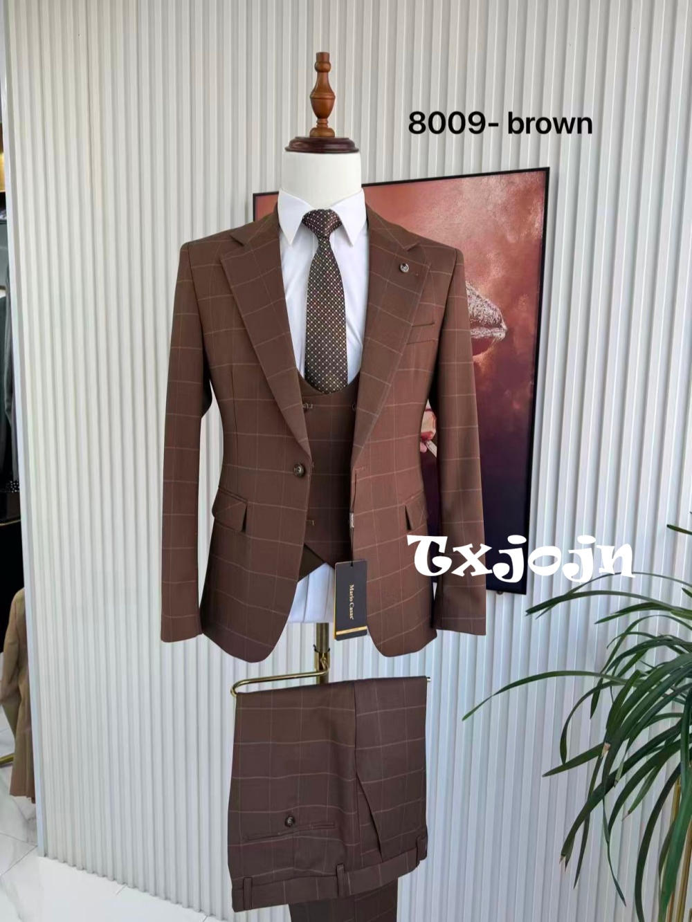 Men Formal Wear Pants - Terno Masculino Xadrez de 3 Peças