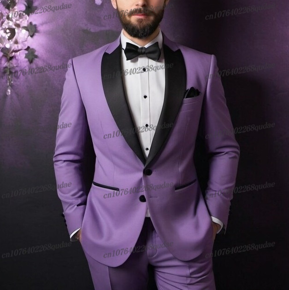 Men Formal Wear Purple - Gola preta luz roxo formal terno
