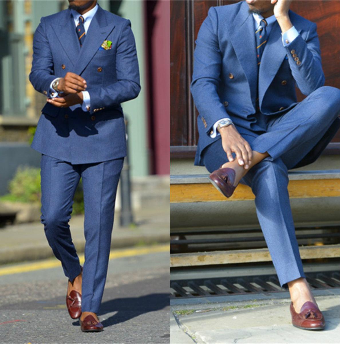 Fatos formais azuis escuros ma - Men Formal Wear Pants avaliação e preço