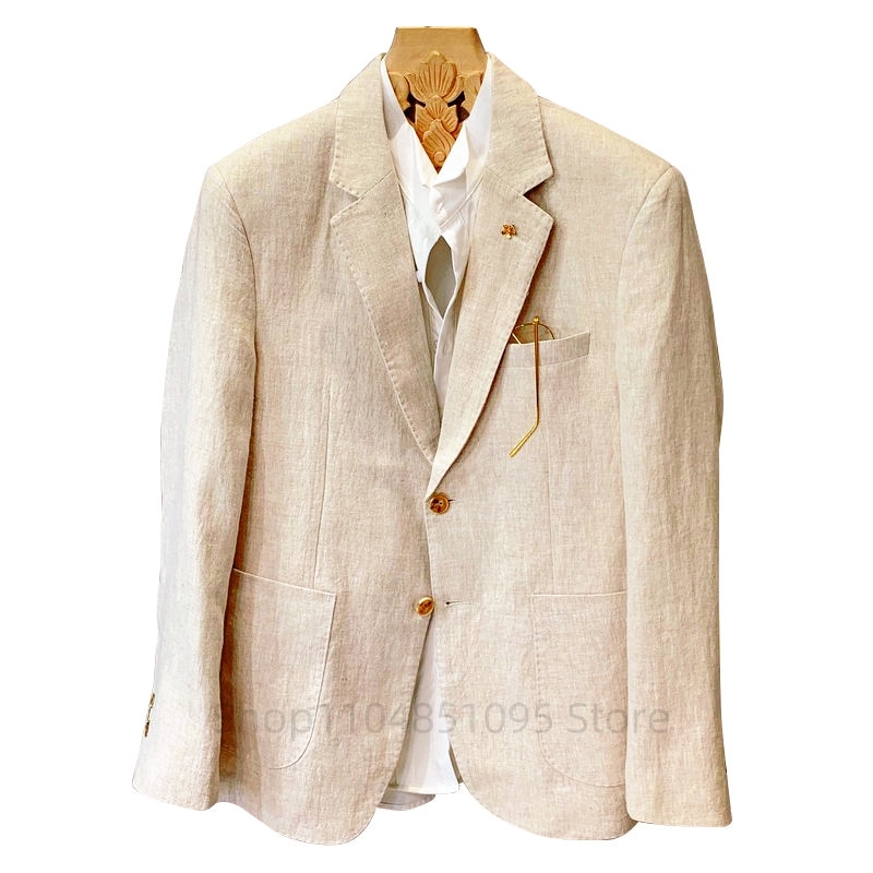 Blazer Masculino Bege de Linho - Men Formal Wear Top avaliação e preço