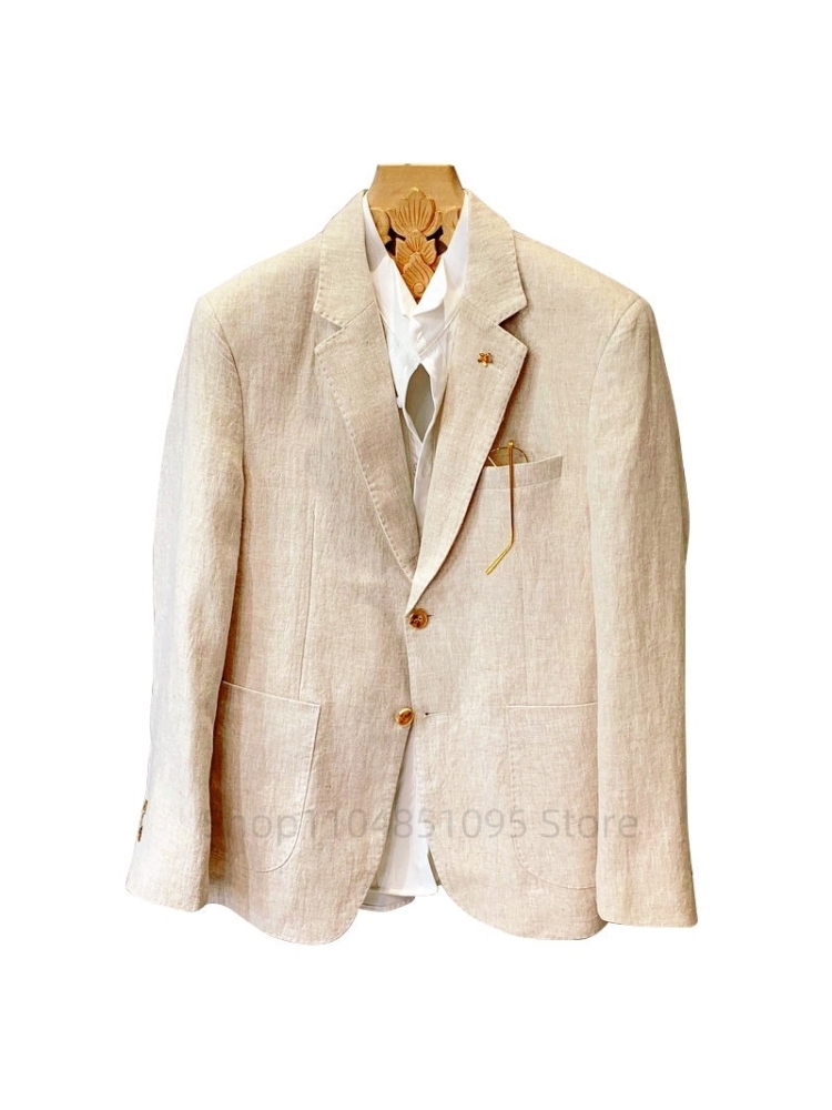 Blazer Masculino Bege de Linho - Men Formal Wear Top avaliação e preço