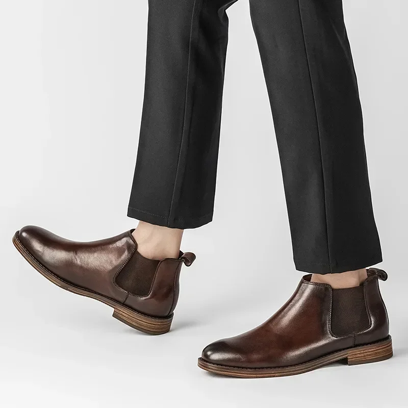 Botas masculinas de couro legí - Men Formal Wear Top avaliação e preço