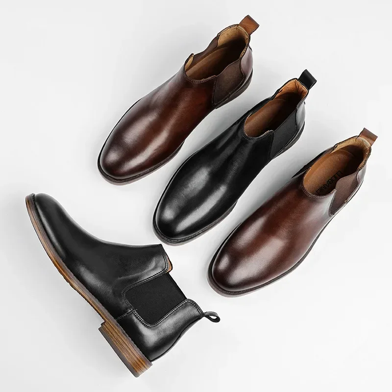 Botas masculinas de couro legí - Men Formal Wear Top avaliação e preço